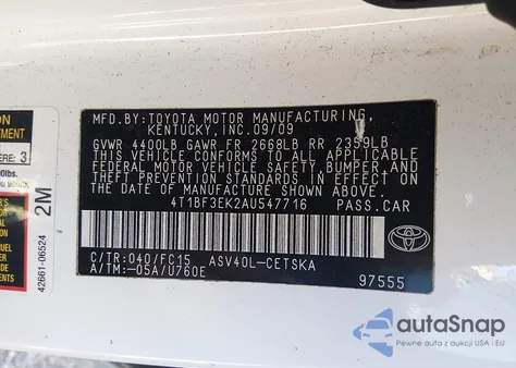 2010 Toyota Camry Se из США, поврежденный, VIN 4T1BF3EK2AU547716